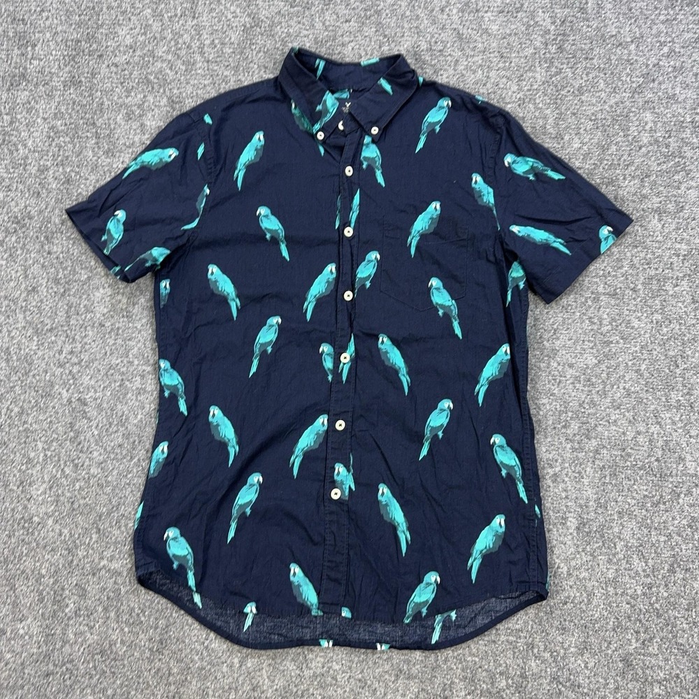 American Eagle Shirt Mens S Blue Parrot Graphic Short Sleeve Button Down - Picture 1 of 8